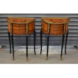 A pair of reproduction French style inlaid three drawer side tables with gilt metal mounts, width