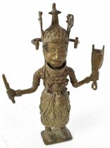 TRIBAL ART; an early 20th century Benin bronze standing warrior, height 29cm.