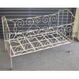 A French white painted wrought iron folding cot, 128 x 59cm.