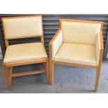 A set of eight modern oak framed leather upholstered chairs (6+2).