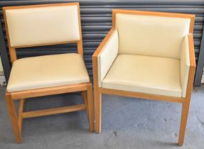 A set of eight modern oak framed leather upholstered chairs (6+2).