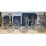 ROYAL SCOT CRYSTAL; a pair of etched vases and two further vases, all with original boxes, also a