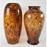 Two large modern amber glass vases, height 48cm and 45cm.