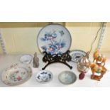 A group of Chinese and Japanese items including export ware bowl, blue and white plate, cloisonne