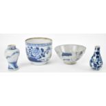 A group of Chinese blue and white including two miniature vases, height 9cm and two bowls (all af).