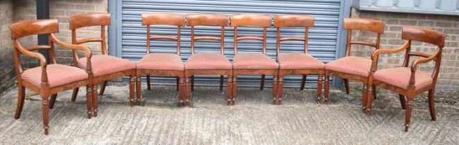 A set of eight 19th century mahogany bar back dining chairs on turned reeded supports (6+2).