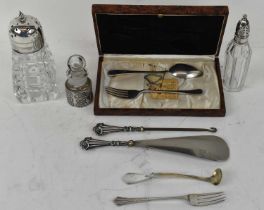 A cased George V hallmarked silver Christening set, Sheffield 1931, a silver topped cut glass