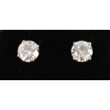 A pair of 18ct white gold round brilliant cut moissanite studs, boxed, 1.76ct.
