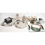 A quantity of modern silver plated and pewter items including Plata Lappas, Sambonet etc.