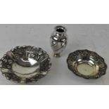 Two Continental probably Greek 925 silver bowls, diameter 15.5cm and 16.5cm, also a vase height 13.