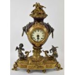 A decorative 20th century Italian Imperial gilt metal and figural mantel clock, height 53cm.