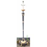 A decorative contemporary bronzed and gilt metal two-light standard lamp.