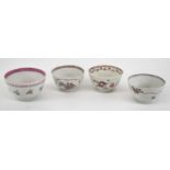 Four Chinese Export tea bowls. Condition Report: One with hairline crack and possible restoration to
