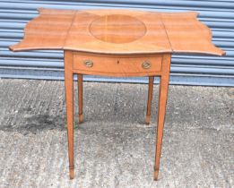 An Edwardian satinwood Pembroke table with butterfly top (possibly later), the base with end