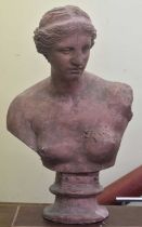 A large terracotta bust of Venus de Milo, height 84cm (af). Condition Report: Significant damage