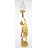 GEORGE SAULO (1865-1945); a gilt bronze figural lamp 'Atalante', her left arm outstretched to