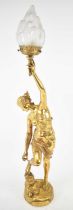 GEORGE SAULO (1865-1945); a gilt bronze figural lamp 'Atalante', her left arm outstretched to