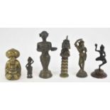 A group of five assorted Indian brass and bronze figures, the tallest height 16cm, also a small