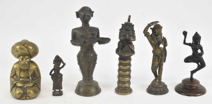 A group of five assorted Indian brass and bronze figures, the tallest height 16cm, also a small