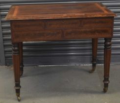 A 19th century mahogany and crossbanded secretaire writing table, the rectangular top above drawer