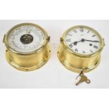 A 20th century brass cased ship's clock, together with matching 20th century brass cased