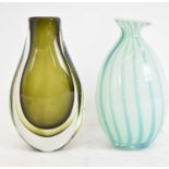 A Murano type green sommerso glass vase, height 21.5cm, with another contemporary glass vase,