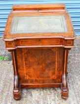 A Victorian inlaid walnut Davenport desk of typical form, width 54cm, height 84cm.