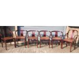 A set of six Chinese style cane seated hardwood chairs (4+2) (6).