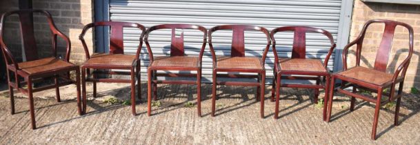 A set of six Chinese style cane seated hardwood chairs (4+2) (6).