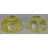 WEBB CORBETT; two crystal faceted glass spider webb paperweights.