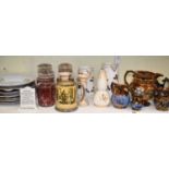 A large quantity of assorted ceramics including Japanese tea set with tray, Imari, copper lustre,