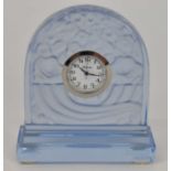BACCARAT; a modern Art Deco style blue crystal timepiece, height 7.5cm.