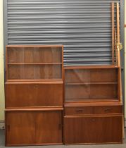 A mid-century teak six part sectional wall unit with mounting brackets, width 80cm.