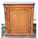 A Victorian inlaid walnut single door side cabinet with gilt metal mounts, width 90cm, height 101cm.