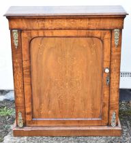 A Victorian inlaid walnut single door side cabinet with gilt metal mounts, width 90cm, height 101cm.