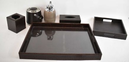 A group of contemporary crocodile effect items including a large twin handled tray, 61 x 46cm, a