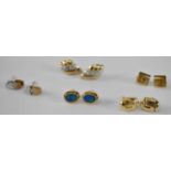 Three pairs of 14ct yellow gold earrings together with two pairs of 9ct yellow gold earrings,