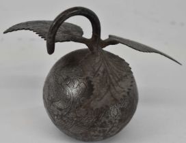 A Persian silvered metal model of an apple, height 11.5cm.
