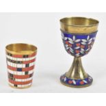 A Soviet Union period 916 silver and enamel goblet, height 8cm and a gilt metal and enamel shot cup,