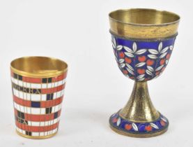 A Soviet Union period 916 silver and enamel goblet, height 8cm and a gilt metal and enamel shot cup,