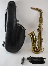 C G CONN, ELKHART; a brass alto saxophone, cased, with mouthpiece.