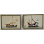A pair of Chinese pith paintings, each depicting colourful boats, 17 x 24.5cm, framed and glazed.