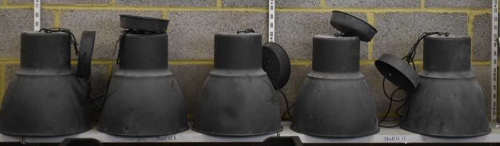 A set of five modern industrial style pendant light fittings, height approx. 40cm.