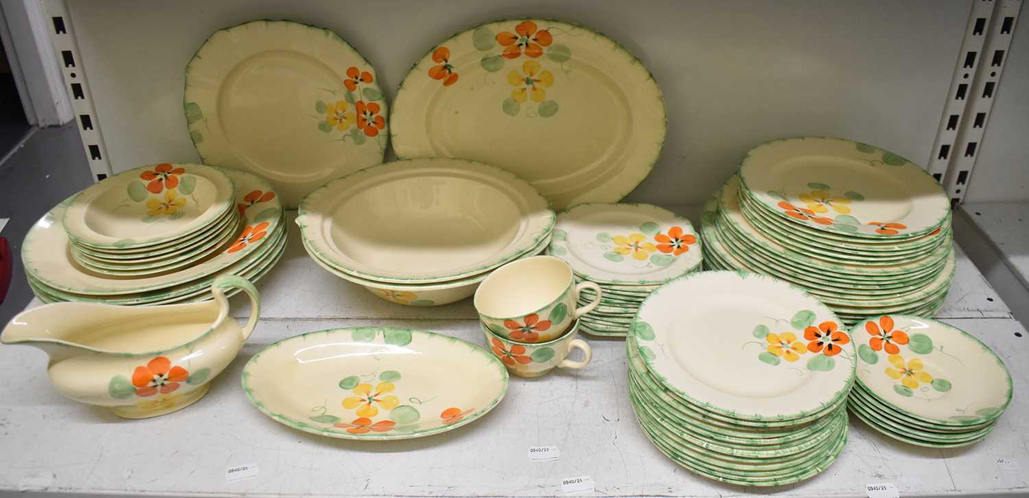 A Falcon ware part tea and dinner service, to include two teacups, sauce boat, oval dish, two bowls,