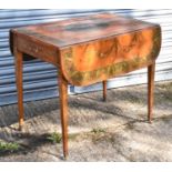 A 19th century satinwood Pembroke table with painted decoration, the end drawer on square tapered