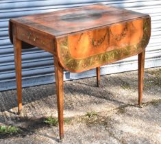 A 19th century satinwood Pembroke table with painted decoration, the end drawer on square tapered