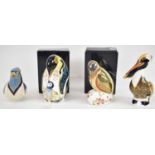 ROYAL CROWN DERBY; a group of four paperweights modelled as birds, to include two Imari decorated