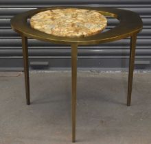 R&Y AUGOUSTI; a stylish contemporary occasional table with simulated fossil shell top and brass