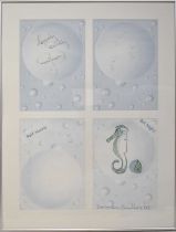 A framed print bearing signatures of Bill Nighty, Art Malik and David Jason.