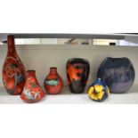 POOLE POTTERY; a group of six art pottery vases, height of tallest 28cm. Condition Report: All these
